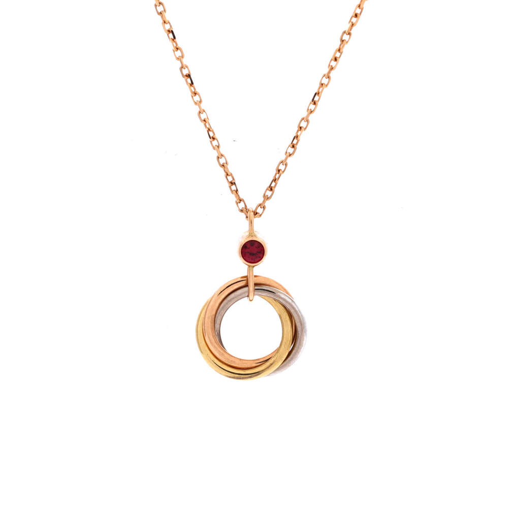 Cartier Trinity Pendant Necklace 18K Tricolor Gold and Ruby